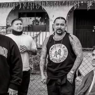 Crew in front of the house, B&W